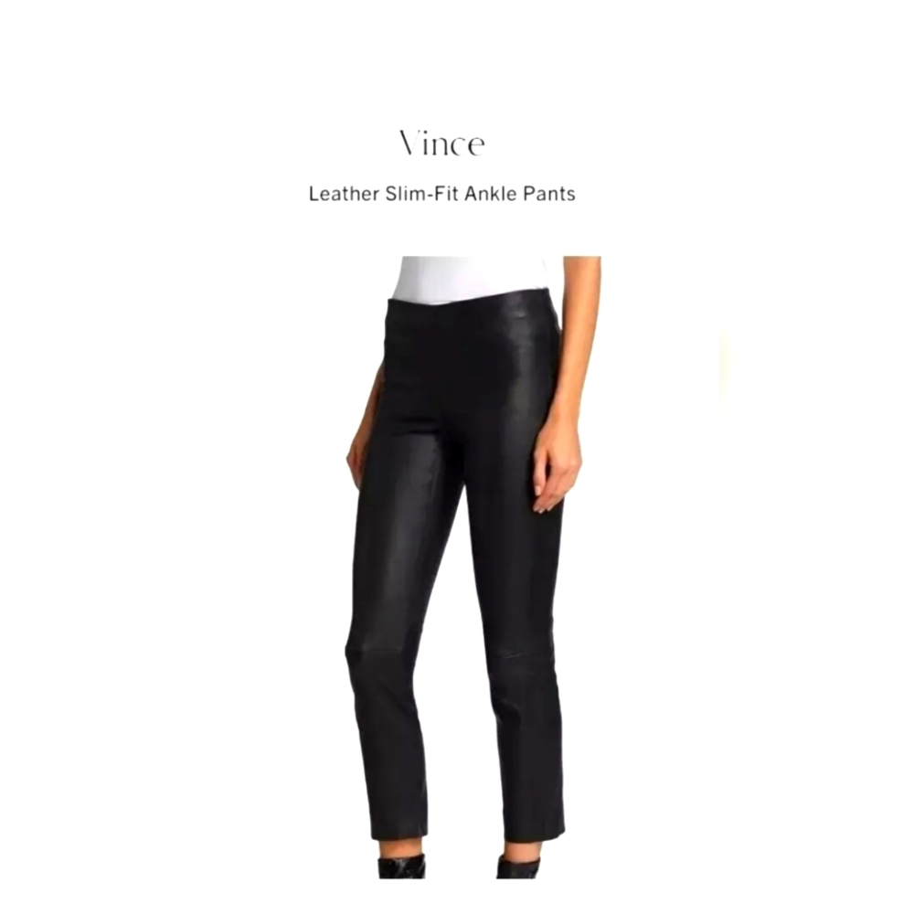 Vince  Black Leather Lamb Skin Pants Slim Fit Ankle Womens Size M